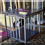 F30. Metal and wood side table. 24”h x 24”w x 24”d